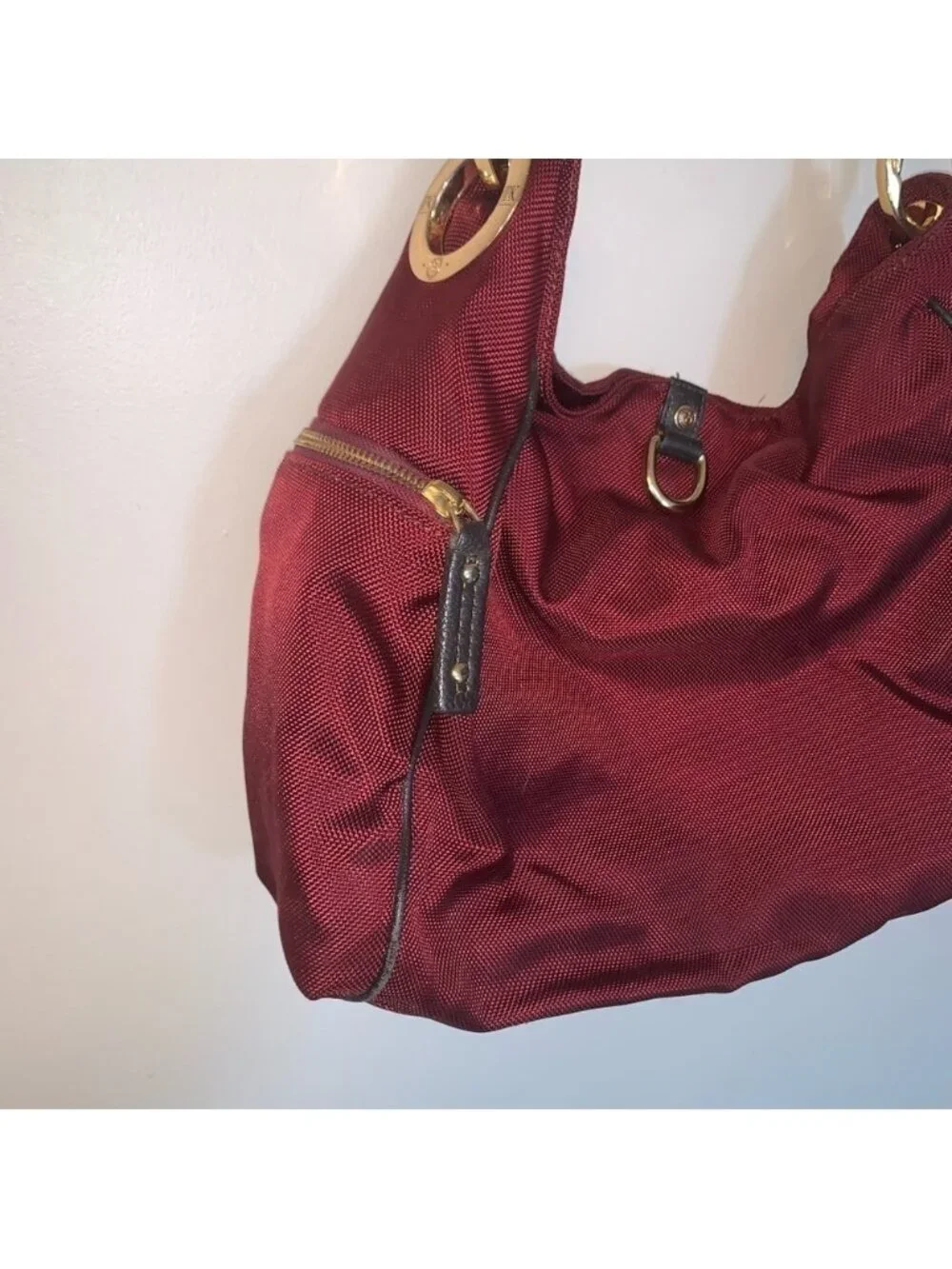 JPK Paris 75 Elegant Red Hobo Bag with Gold Details